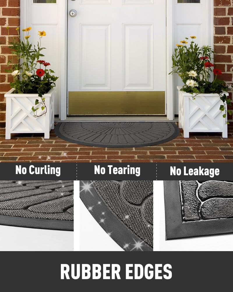 tchdio Door Mat Outdoor Indoor Entrance Doormat-Semicircular Durable Rubber Non Slip Front Door Mat for Outside Inside Entry Entryway Dirt Trapper WelcomeMat for Muddy Paws and Shoes-Black 17”x30”