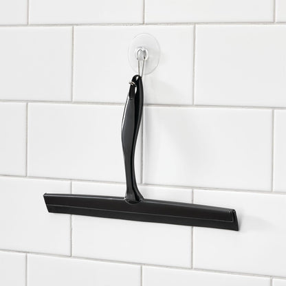 iDesign Zia Metal and Plastic Bathroom Squeegee for Shower, Glass Doors, Floors, Mirrors, with Suction Hook Holder , 12 Inches, Clear and Stainless Steel