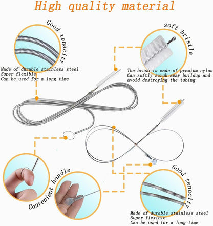 2-Pack Long Pipe Cleaners - 61" & 40" Stainless Steel Tube Cleaning Brush Set, Flexible Sunroof Drain Cleaning Tool for Sink, Refrigerator, Aquarium, Car Maintenance