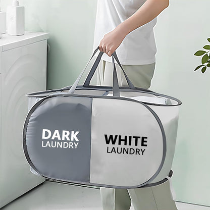 Pop Up Laundry Hamper 3 Section, Collapsible Laundry Basket with Carry Handles for Home, Laundry Room, Bedroom, Dorm, RV Travel (Black & Grey & Beige - 3 Compartments)