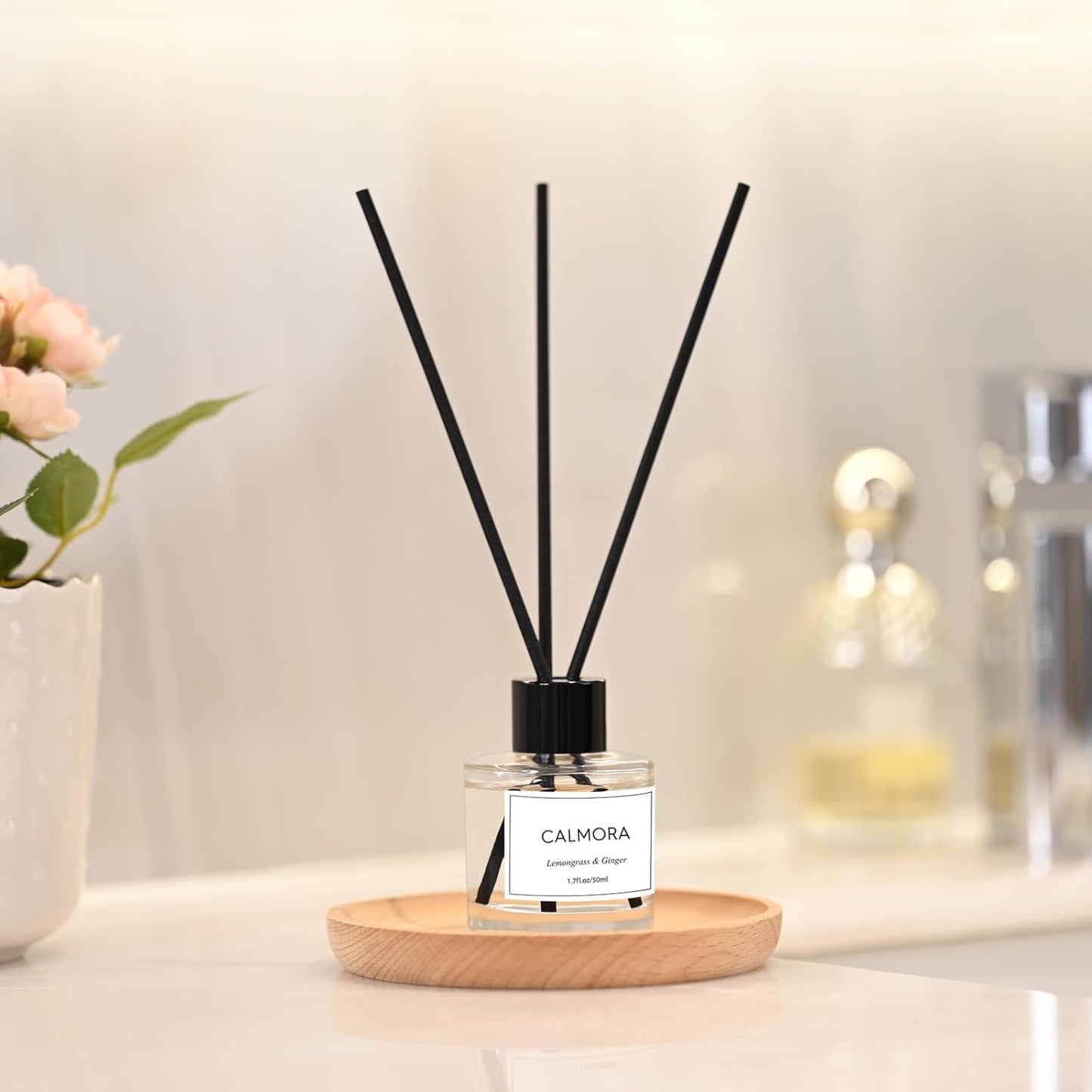 CALMORA Flameless Diffuser for Home, 3-Pack 50ml (1.7fl Oz) Essential Oil Reed Diffuser Set with 15 Sticks | Room Air Freshener for Bedroom, Bathroom for Women Men