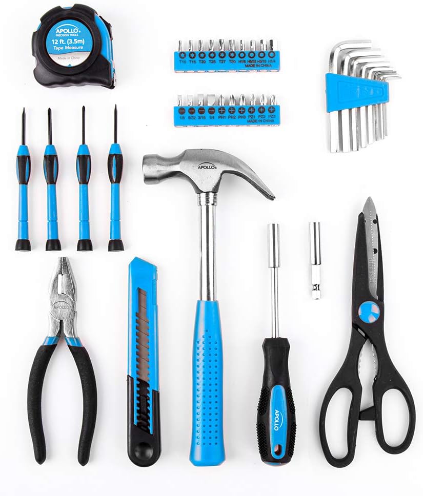 Apollo Tools Original 39 Piece General Household Tool Set in Toolbox Storage Case with Essential Hand Tools for Everyday Home Repairs, DIY and Crafts Red/Black - DT9706
