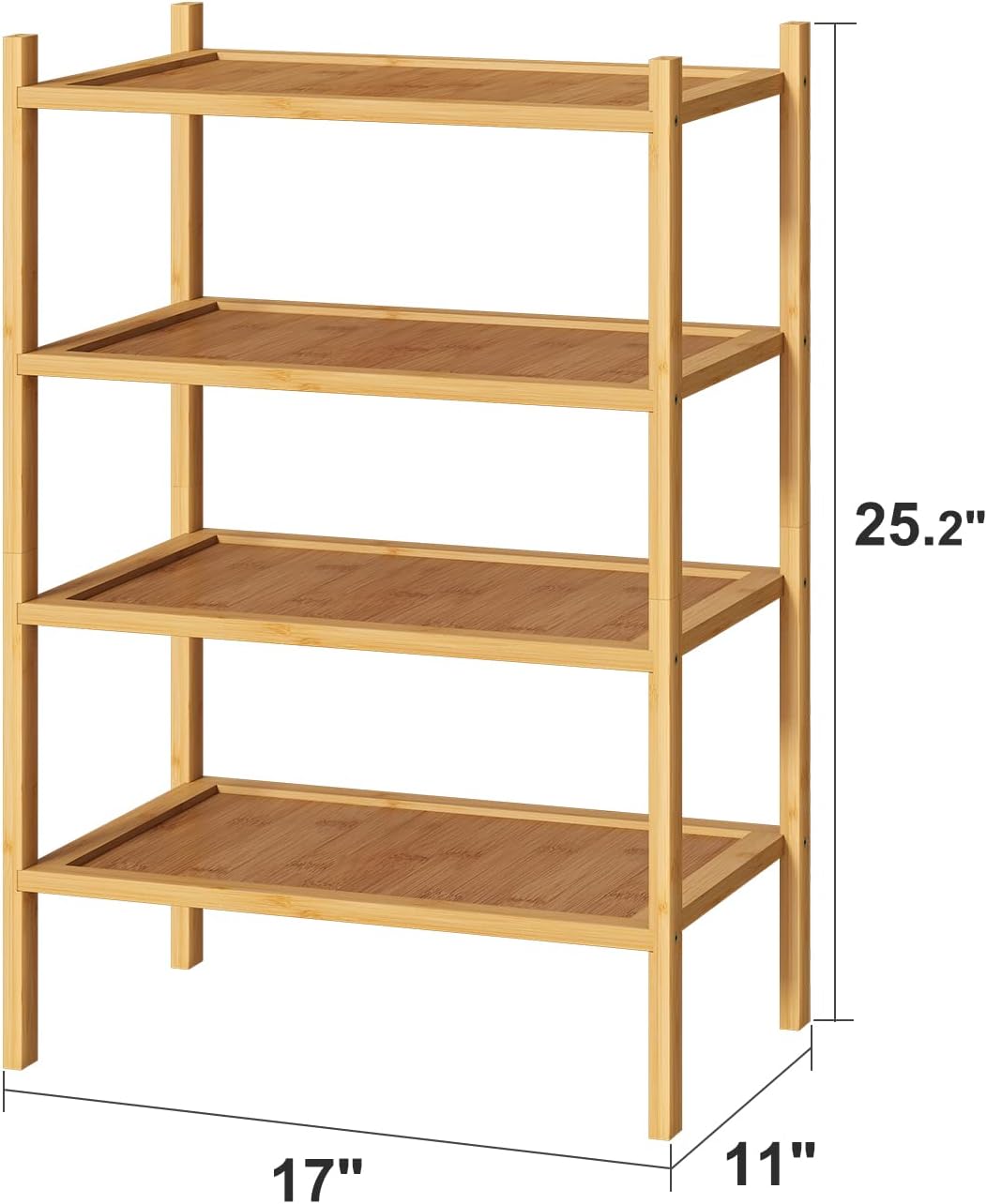 kiplant Small Shoe Rack, 4-Tier Bamboo Wood Shoe Rack for Entryway, Stackable Shoe Organizer for Hallway Closet, Free Standing Shoe Racks for Indoor & Outdoor