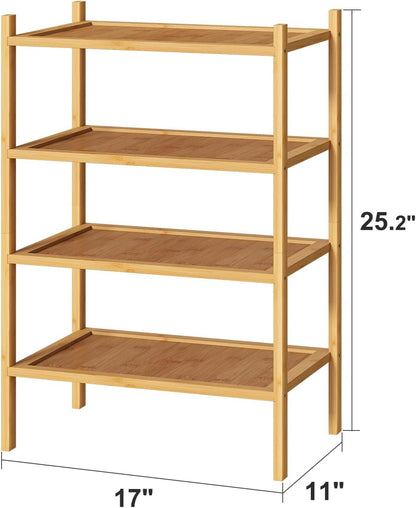 kiplant Small Shoe Rack, 4-Tier Bamboo Wood Shoe Rack for Entryway, Stackable Shoe Organizer for Hallway Closet, Free Standing Shoe Racks for Indoor & Outdoor