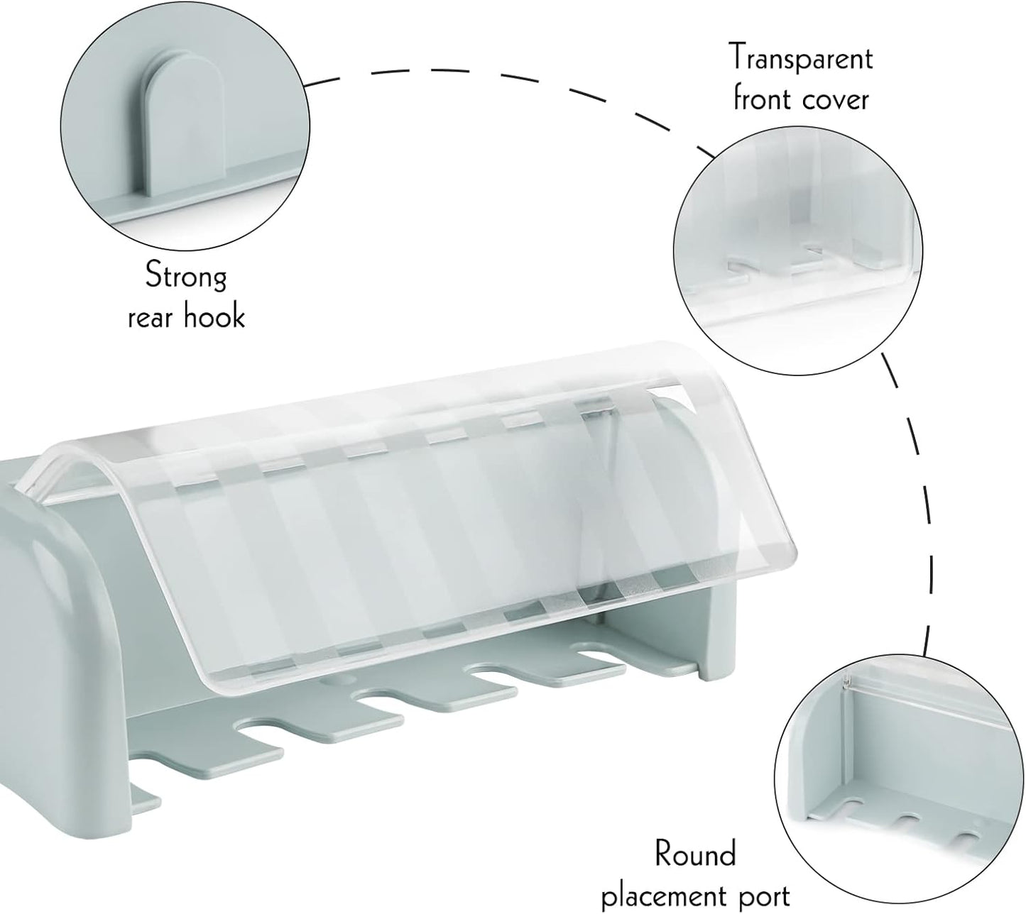 5 Slots Wall Mount Toothbrush Holder with Cover, Self Adhesive Toothbrush Storage Organizer for Shower, Toothbrush Hanger with Automatic Toothpaste Squeezer Dispenser