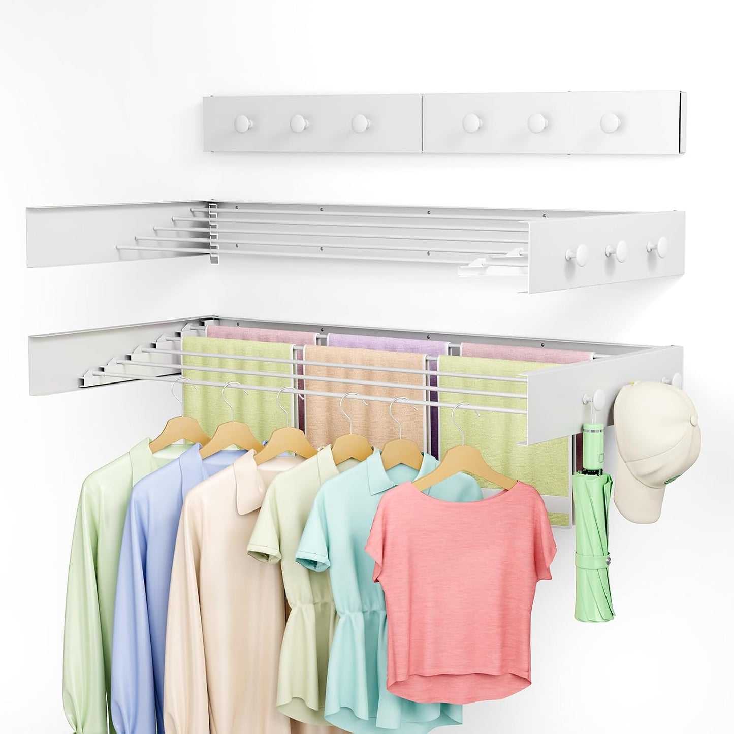 Wall Mounted Drying Rack, 23.6" Retractable Clothes Drying Rack, Heavy Duty 60LB Capacity with 4 Stainless Steel Rods, Foldable Laundry Rack for Indoor Laundry Room, Balcony & Bathroom