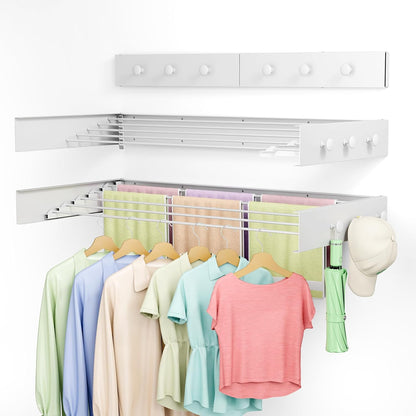Wall Mounted Drying Rack, 23.6" Retractable Clothes Drying Rack, Heavy Duty 60LB Capacity with 4 Stainless Steel Rods, Foldable Laundry Rack for Indoor Laundry Room, Balcony & Bathroom
