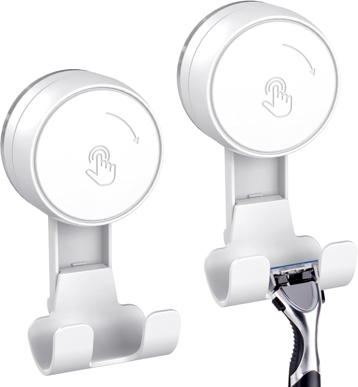 LUXEAR Heavy Duty Waterproof Shower Hooks 2 Pack - Suction Hook, No Drill Damage-Free Removable Reusable Wall Hooks for Bathroom Kitchen Towel Bathrobe Loofah Shower Hooks (Max Load 11LB/5KG)