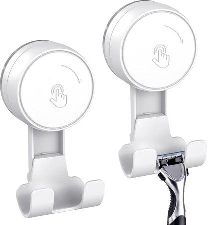 LUXEAR Heavy Duty Waterproof Shower Hooks 2 Pack - Suction Hook, No Drill Damage-Free Removable Reusable Wall Hooks for Bathroom Kitchen Towel Bathrobe Loofah Shower Hooks (Max Load 11LB/5KG)