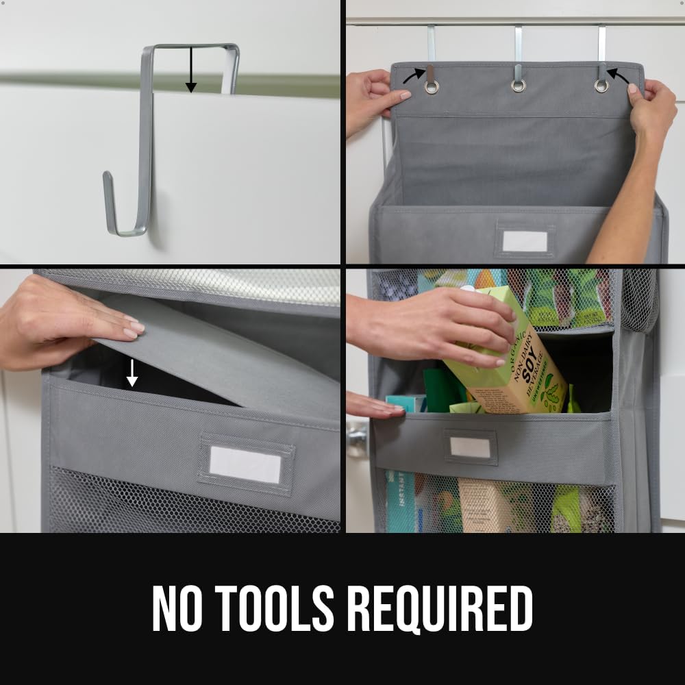 GORILLA GRIP Over the Door Shoe Organizer, 24 Large Breathable Mesh Pockets, Space Saving Hanging Storage Holder, Closet Rack Hanger Holds Up to 40 lbs, Hangs on Closets for Shoes, Accessories, Grey