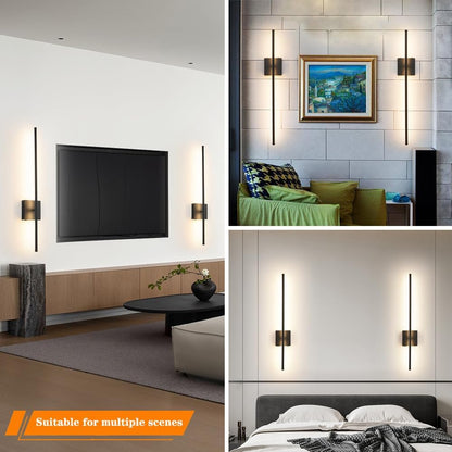 Battery Operated Wall Sconce Set of 2, Black USB Rechargeable Sconces Wall Deco Set of Two, Dimmable Cordless Wall Sconce with Remote Control, LED Wireless Wall Lighting,31.6 in