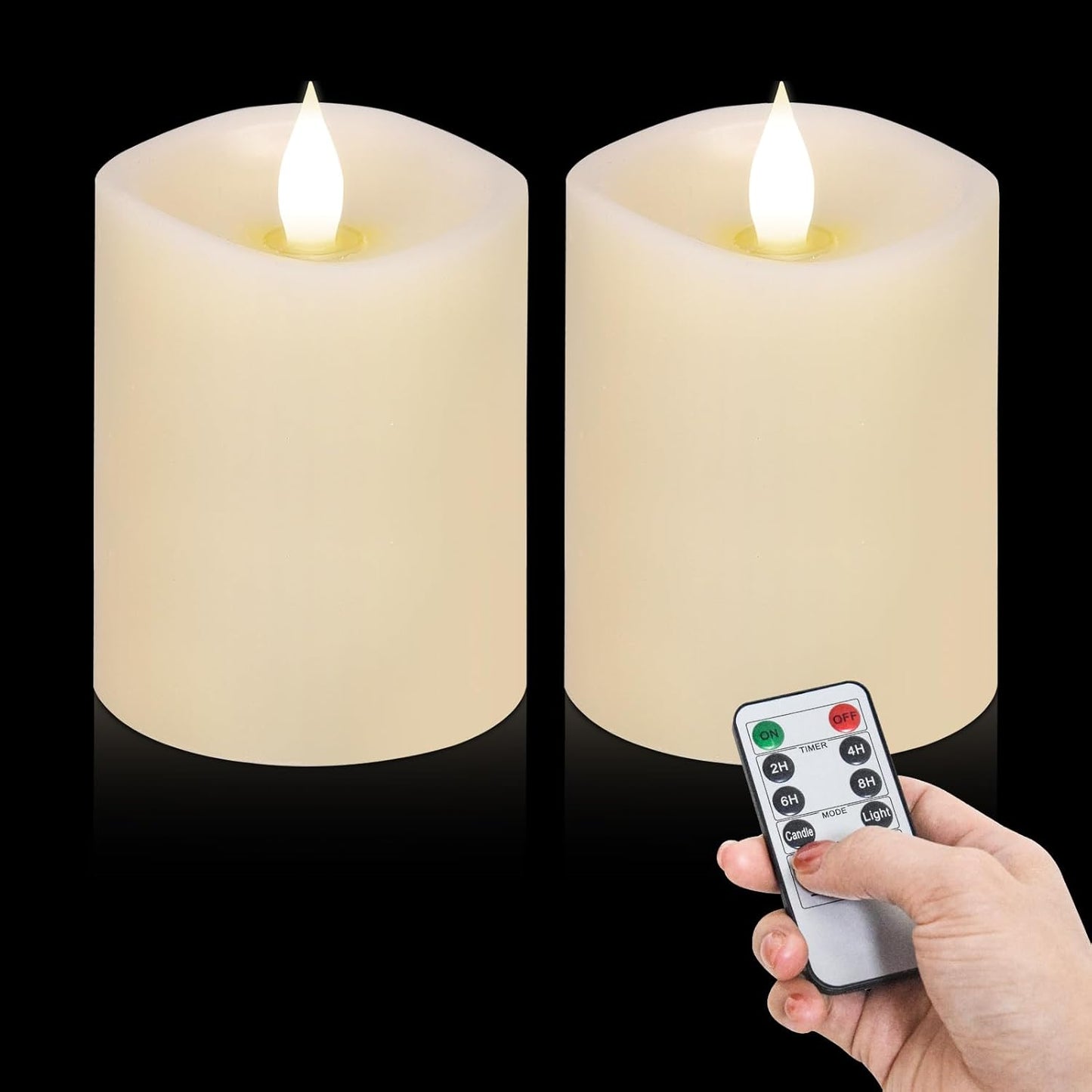3x4 Flickering Flameless Candles Set of 3,Real Wax Pillar LED Candles,with Timer,4 inch Flameless Candles with Remote,for Party Wedding Holiday Home Decor,Ivory