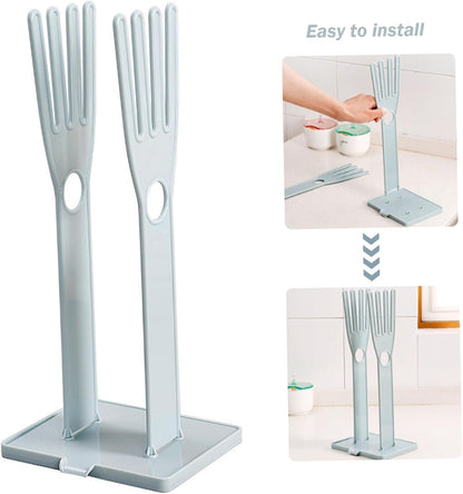Rubber Glove Holder Glove Holder 2 Sets Plastic Drying Rack with Towel Storage Hole, Drain Outlet and Detachable Base for Kitchen Countertop or Sink
