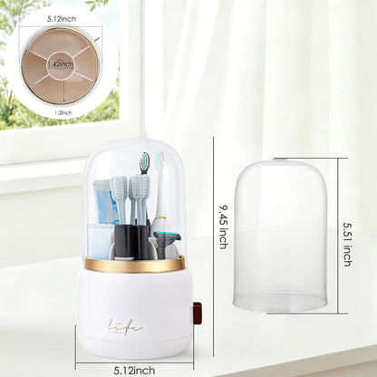 Toothbrush Holders for Bathrooms,Rotating 5-Slot with Cover and Draining Water,Kids Electric Toothbrush Holder and Toothpaste Stand Storage for Bathroom Accessories Counter Organizer Vanity
