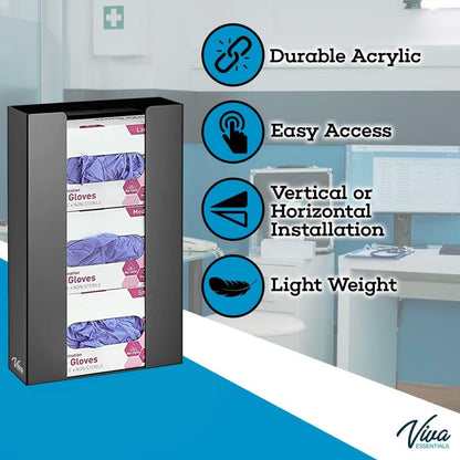 AdirMed VivaEssentials Double Glove Box Holder, Wall Mount or Free Standing Black Acrylic Glove Holder