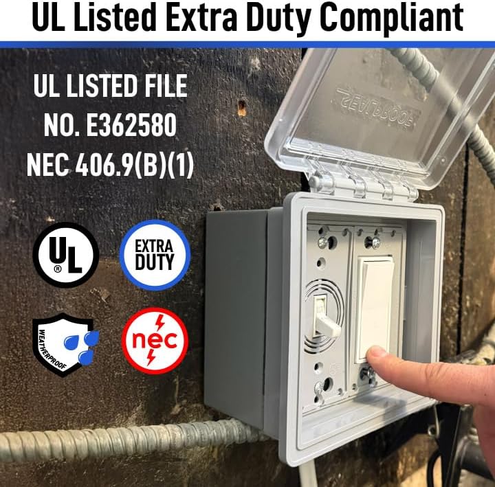Sealproof 2-Gang Weatherproof In Use Outlet Cover | Two Gang Outdoor Plug and Receptacle Protector, Lockable, UL Extra Duty Compliant, 45 Configurations