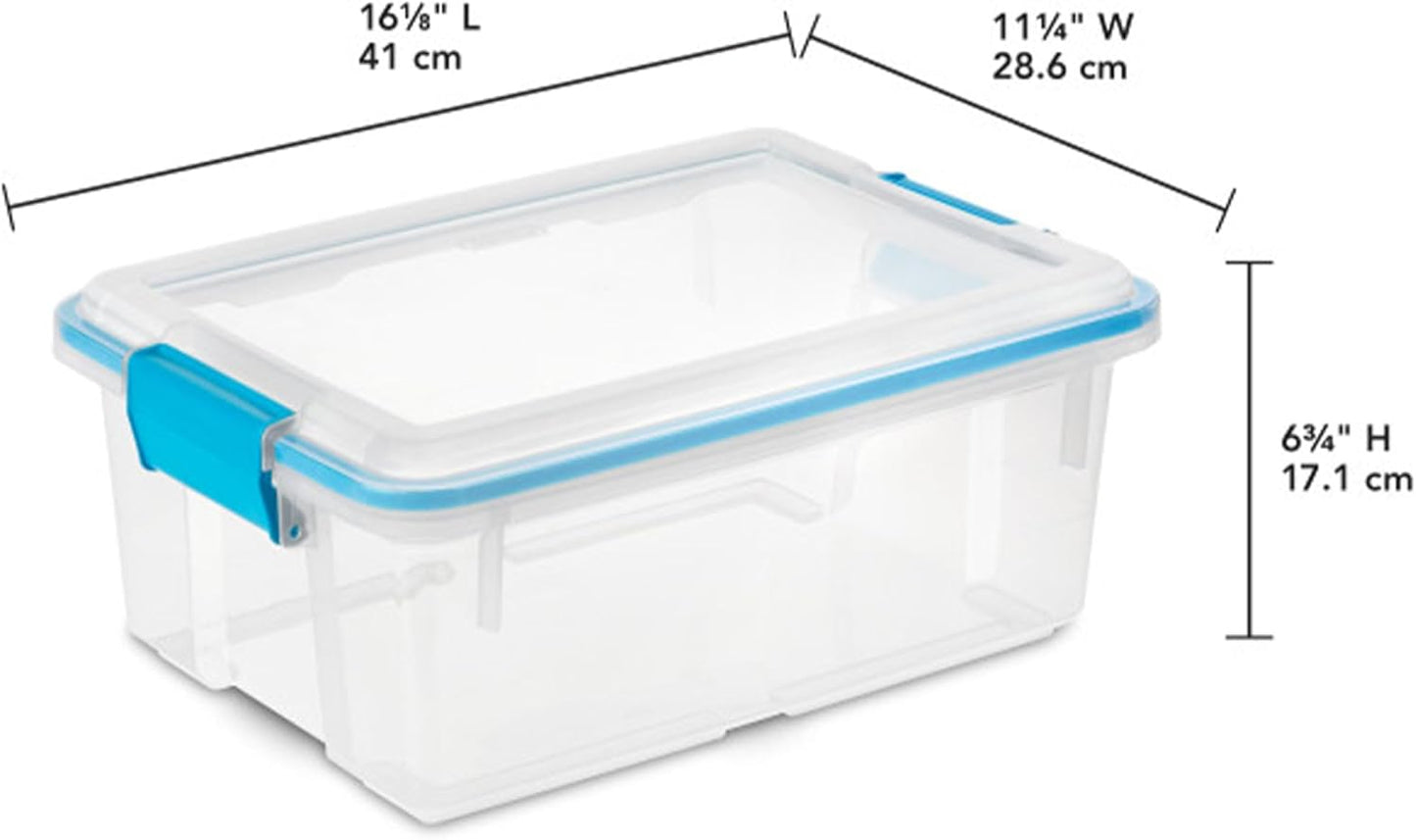 Sterilite 4-Pack Gasket Box, Home Storage Organizer Bins with Lids, 37 Quart – Stackable Clear Plastic Containers for Bedroom, Bathroom, Garage, Basement, or Attic