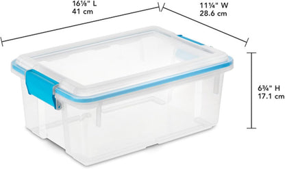 Sterilite 4-Pack Gasket Box, Home Storage Organizer Bins with Lids, 37 Quart – Stackable Clear Plastic Containers for Bedroom, Bathroom, Garage, Basement, or Attic
