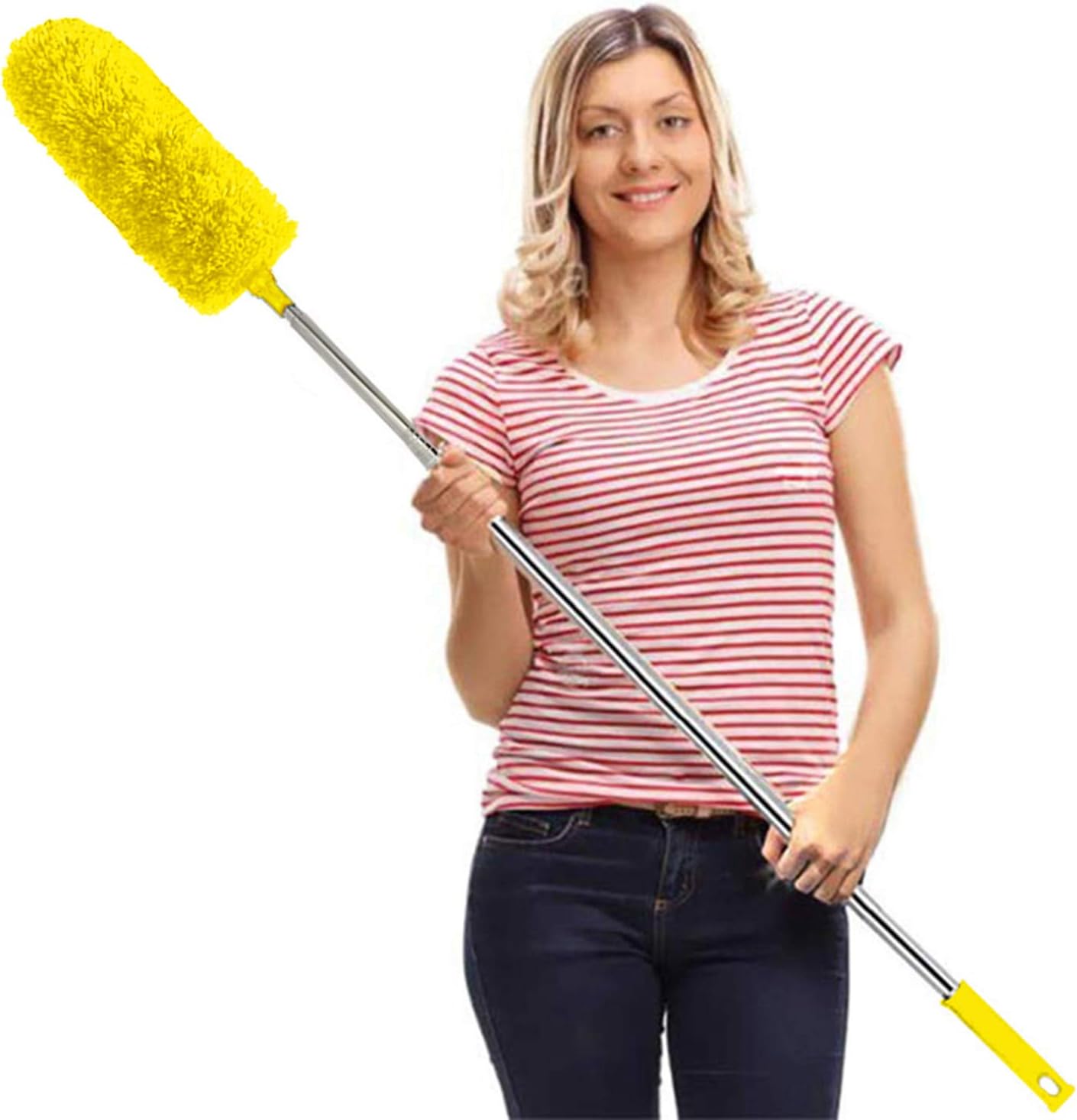 DELUX Microfiber Feather Duster Extendable Duster with 100 inches Extra Long Pole, Bendable Head & Long Handle Dusters for Cleaning Ceiling Fan, High Ceiling, Blinds, Furniture & Cars Gray