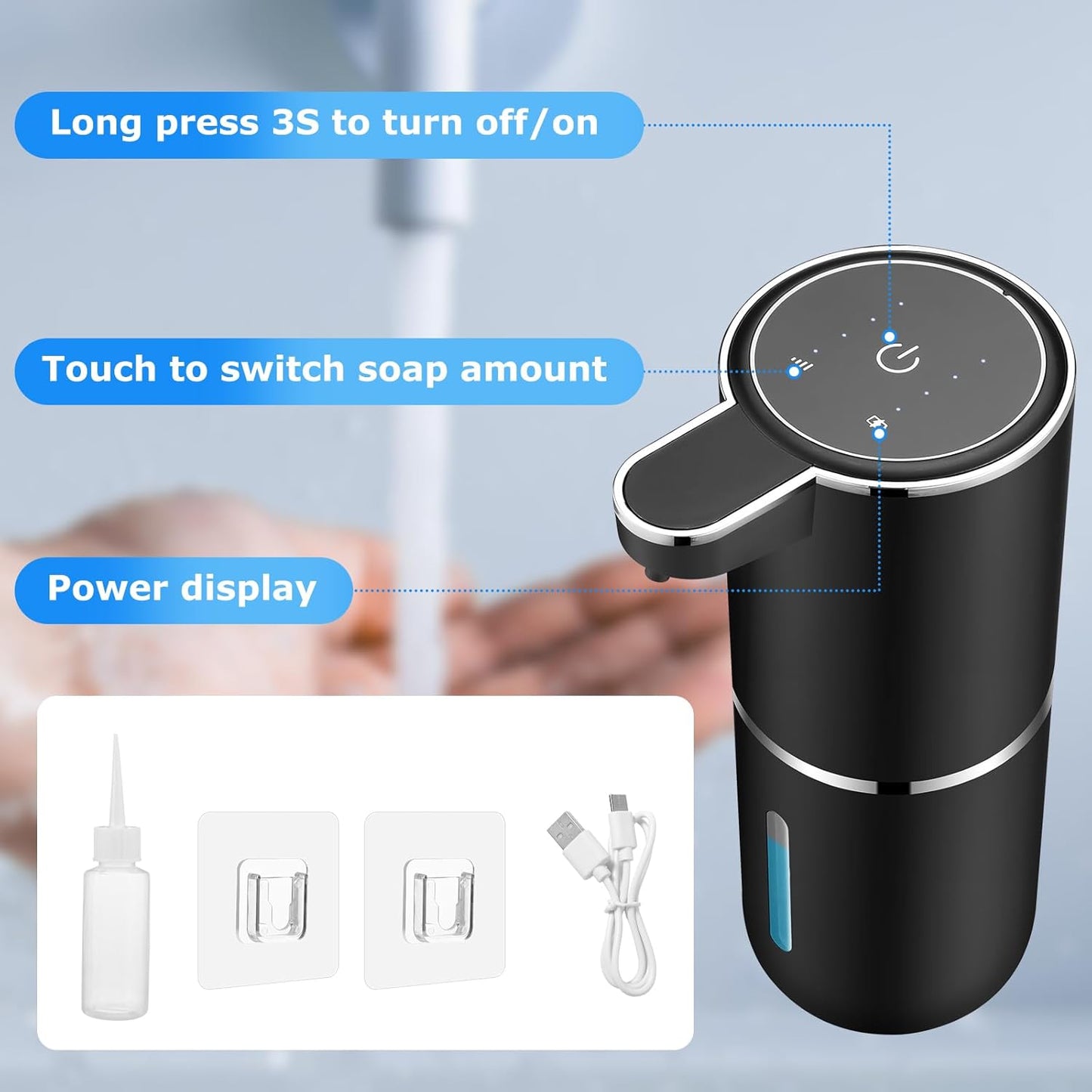 2 Pack Automatic Soap Dispensers,12.8oz/380ml USB Touchless Automatic Foaming Soap Dispenser,Rechargeabled Wall Mounted Smart Soap Dispenser for Bathroom Kitchen Dish Soap