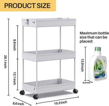 SPACEKEEPER 5-Tier Rolling Cart, Bathroom Storage Organizer Utility Cart, Mobile Shelving Unit Slide Out Shelves for Kitchen Living Room Laundry Room & Dressers, Black
