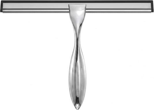 Shower Squeegee for Glass Doors - Stainless Steel Window Squeegee with Adhesive Hook, Streak-Free Silicone Blade for Bathroom Mirror, Tile, and Window