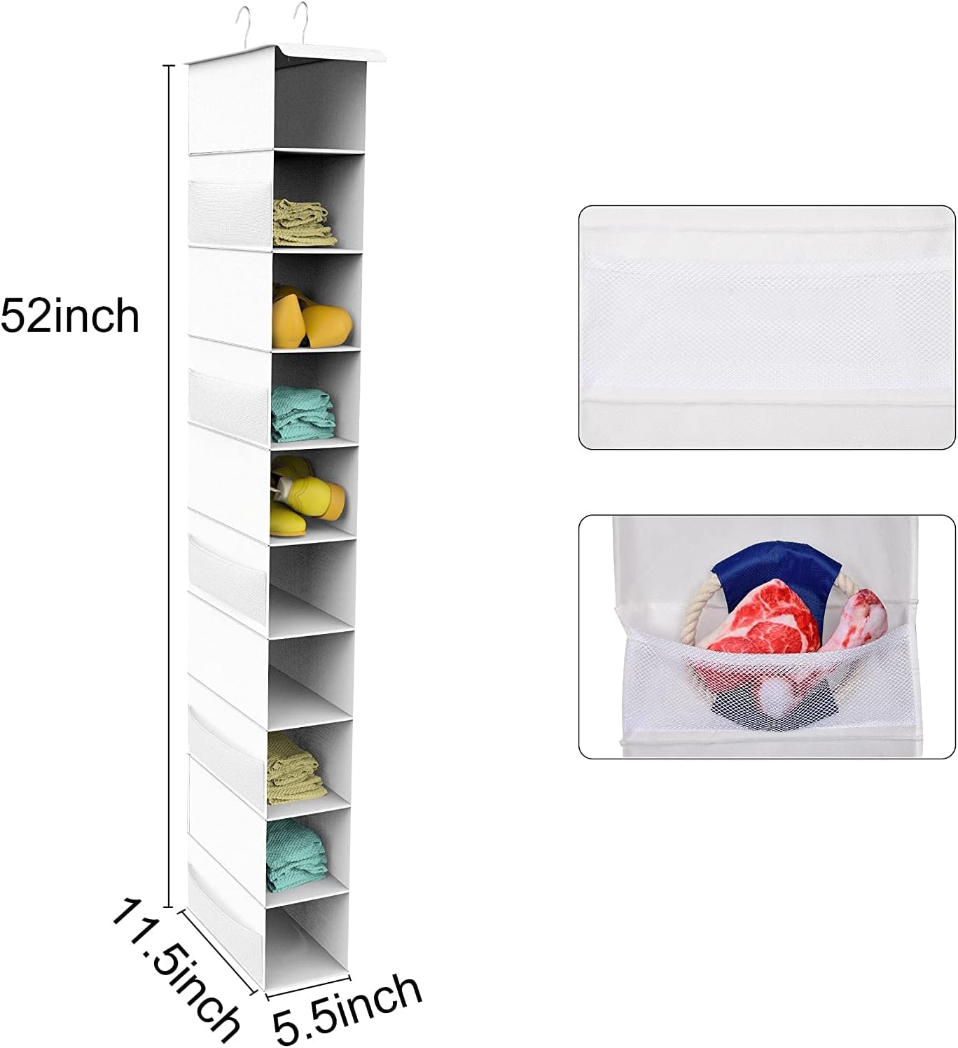 Libeder Hanging Shoe Organizer, 10-Shelf Closet Organizer with 6 Mesh Side Pockets