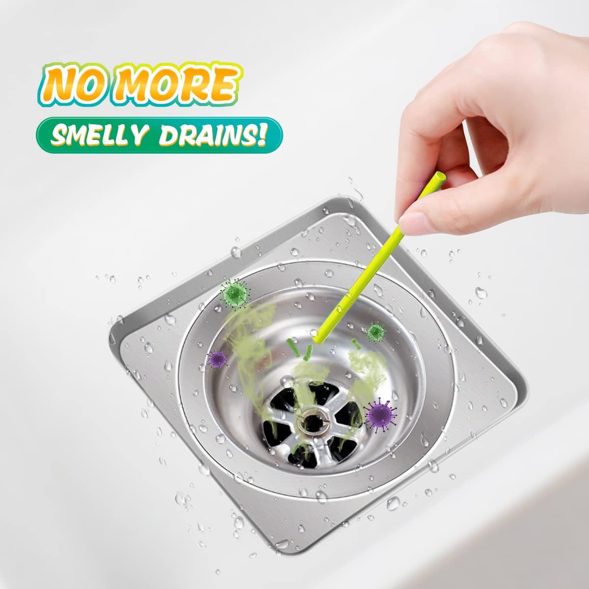 Lemon Scent Bio-Flow Drain Strips - 12 Strips | L-Wash Drain Cleaner & Odor Remover Sticks - Keeps Pipes Fresh