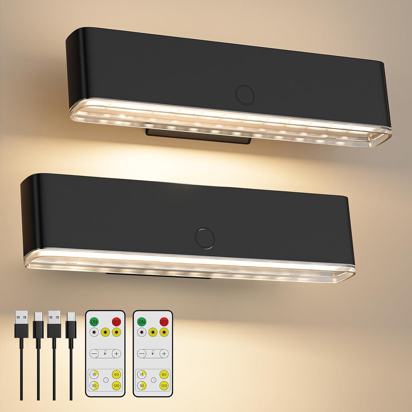 MOITA Magnetic Wireless Battery Operated Wall Sconce, Rechargeable Remote Control & Touch Control Wall Sconces Set of Two, 3-Color Temperatures LED Wall Lights, 360° Rotatable (Walnut, 2-Pack)