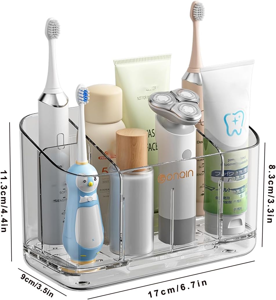 Toothbrush Holder for Bathroom Wall Mounted, 5 Slots Acrylic Toothbrush and Toothpaste Organizer Removable Dividers, Large Capacity Electric Toothbrush Holder for Family Bathroom Accessories, Clear