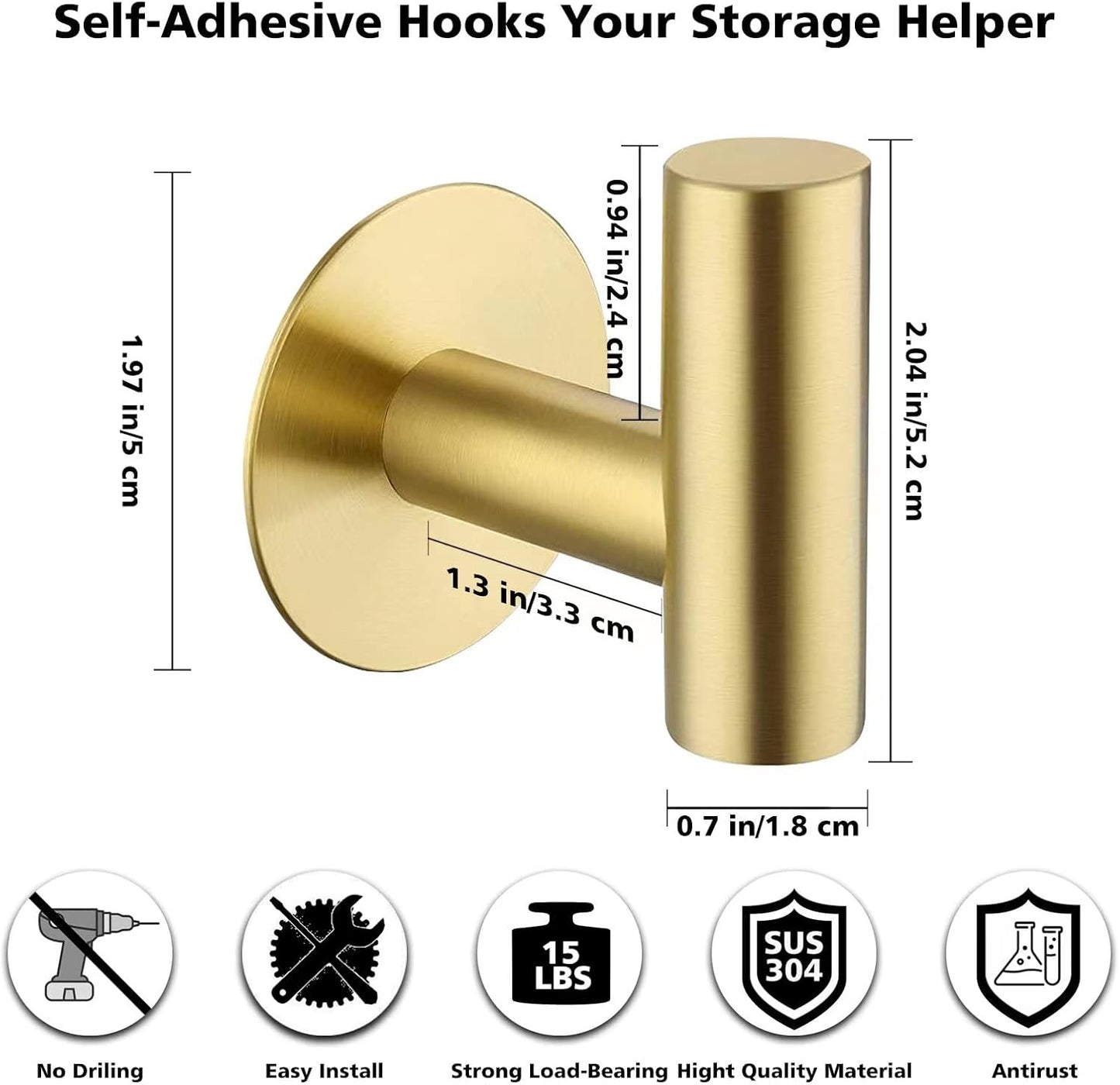 Bntuk Adhesive Hooks Heavy Duty Wall Hooks Stainless Steel Waterproof Shower Hook, Adhesive Holder Coat Hook for Hanging, Wall Mounted Towel Hooks for Bathroom Glass Window- 2 Pack