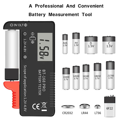 2PCS Battery Tester Checker Digital LCD Universal Battery Tester Monitor for AA AAA C D 9V 1.5V 1.2~4.8V Batteries Household Battery Testers Power Meter