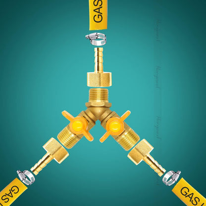 brass 3/4 inch O.D. barb three way shut off ball valve for gas hose air water pvc pex garden tubing fuel line, tee switch splitter fitting