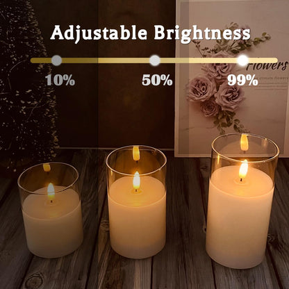 LEDHOLYT Rechargeable Flameless Glass Pillar Candles–Gifts for Women,–Set of 3, Realistic Flickering LED Light,Remote & Timer, Ideal for Living Room, Bedroom & Festival Wedding Home Party Decor