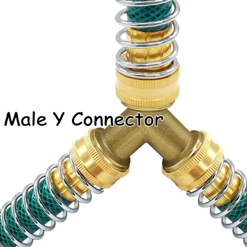 Uenede 2PCS Garden Hose Splitter Brass 3/4" GHT Thread Heavy Duty 2 Way Y Connector with Washers Garden Hose Adapter for Backyard Water Tap, Outlet, & Spigot