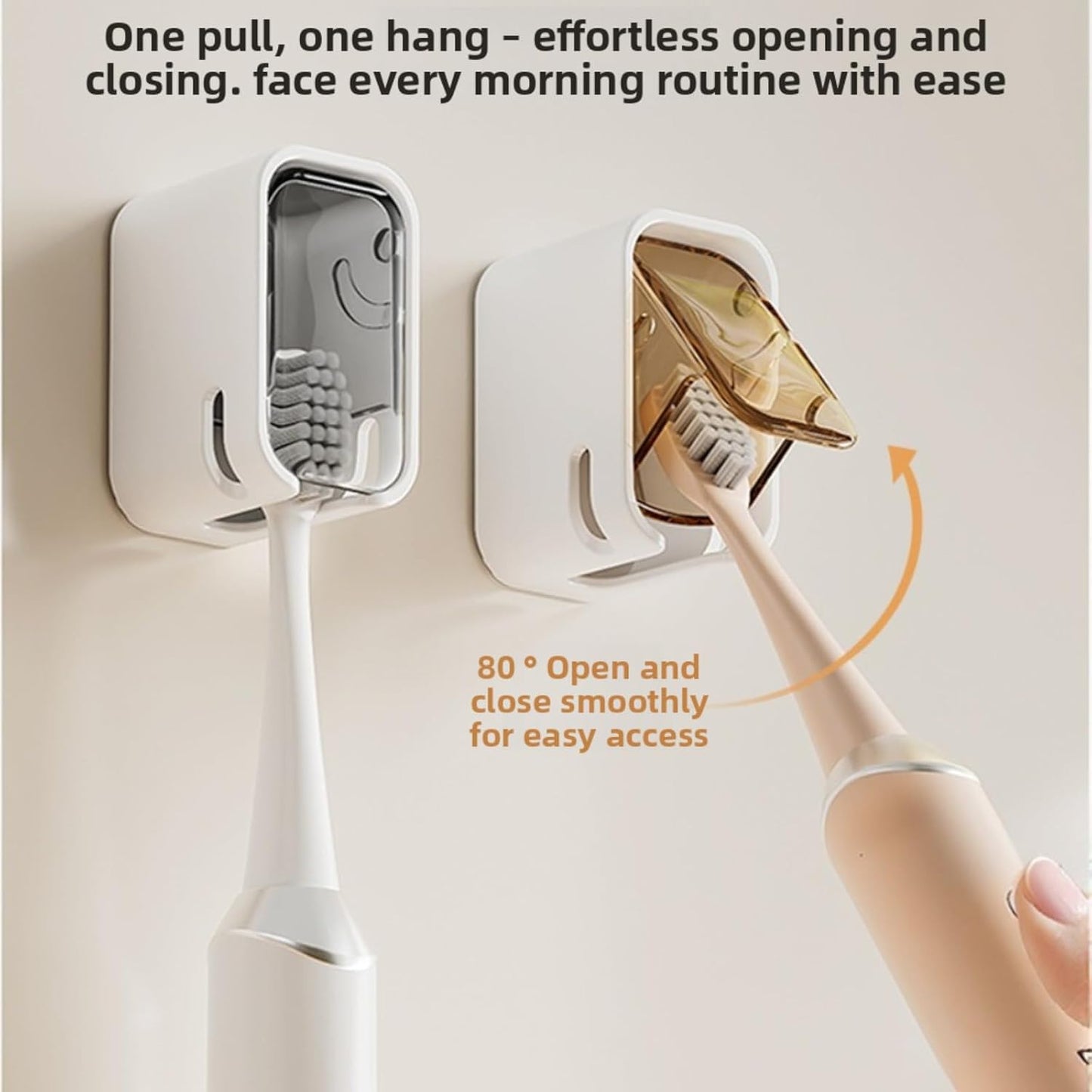 4PCS Wall Mounted Toothbrush Holders with Cover, Self Adhesive Single Slot Organizer, Moisture & Dust Proof for Electric/Regular Toothbrushes, Bathroom Shower Storage for Family & Travel (Black)