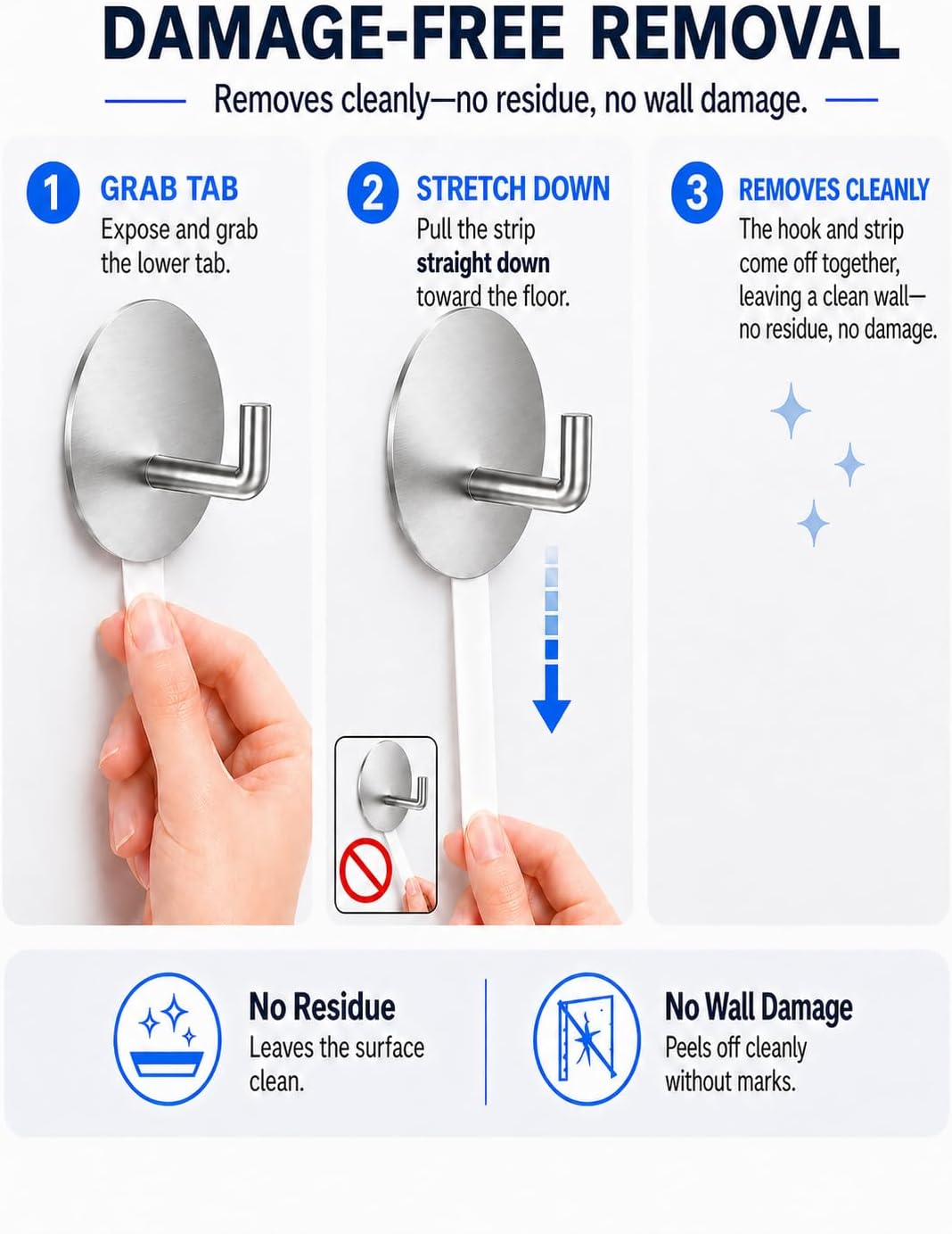 Removable Towel Hooks for Bathrooms, Heavy Duty Adhesive Hooks for Walls No Damage, Black Home Storage Hooks for Inside Shower, Sticky Hooks for Hanging Robe Coat Loofah Clothes Kitchen, 14Pcs Sus304