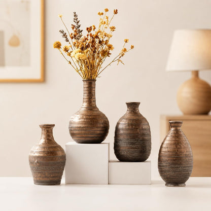 White Textured Ceramic Vases Set of 4, Small Rustic Pottery Vases for Dried Flowers, Minimalist Farmhouse Decorative Bud Vases for Table Shelf Living Room Home Decor