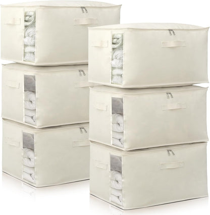 Canvas Comforters Bags Closet Organizers and Storage for Quilts Clothes Organization Containers Bins with Sturdy Zipper, Clear Window 75L for Sweaters Blankets Storage Bedroom Collapsible