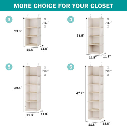 YOUDENOVA Hanging Closet Organizer, 4-Shelf Closet Hanging Storage Shelves, Grey