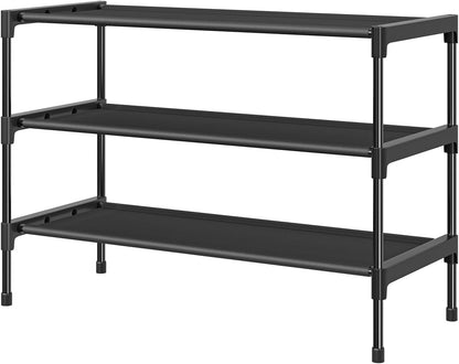 Simple Trending 3-Tier Stackable Shoe Rack, Expandable & Adjustable Shoe Shelf Storage Organizer, Wire Grid, Black