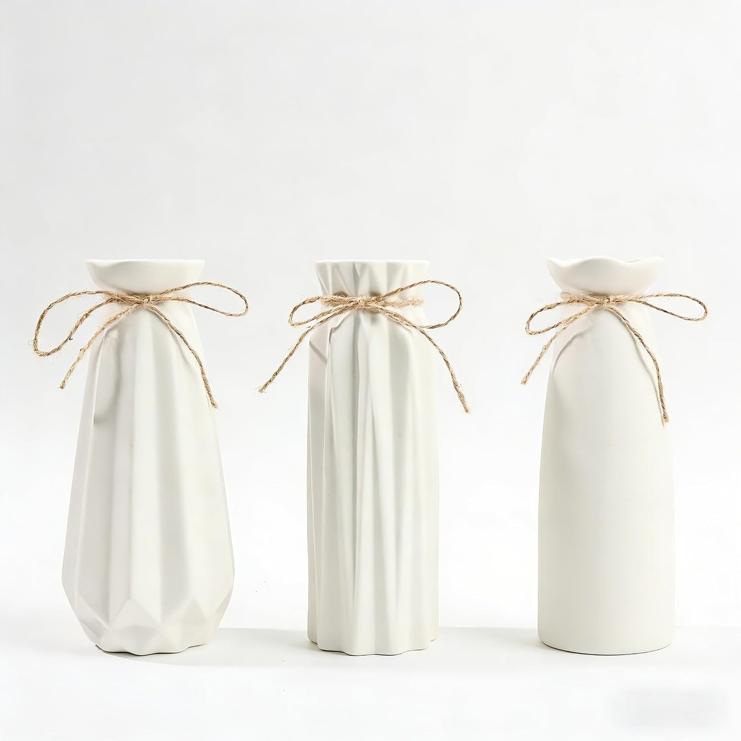 White Ceramic Vase,Modern Ceramic Vases Set of 3,White Tall Flower Vases for centerpieces,Rustic Farmhouse Boho Vase for Table Living Room Bathroom Kitchen Shelf Bedroom Office Party