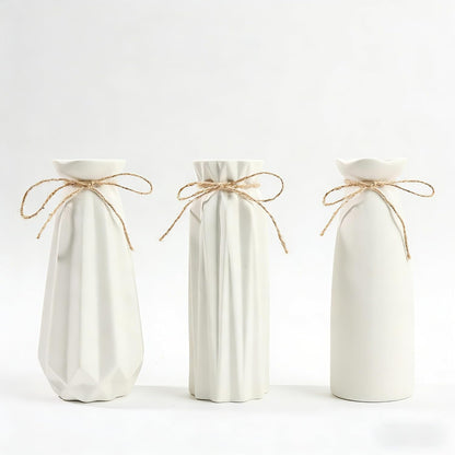 White Ceramic Vase,Modern Ceramic Vases Set of 3,White Tall Flower Vases for centerpieces,Rustic Farmhouse Boho Vase for Table Living Room Bathroom Kitchen Shelf Bedroom Office Party