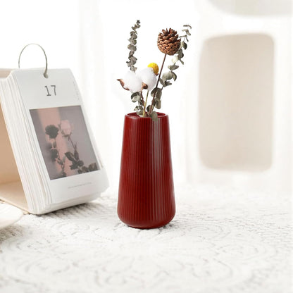 White Ceramic Vase, GUKJOB Small Cute Flower Vase for Pampas Grass, Home, Living Room, Dining Table, Farmhouse, Office Decor, Bedroom, Table, and Kitchen Shelf (White- 2PCS)