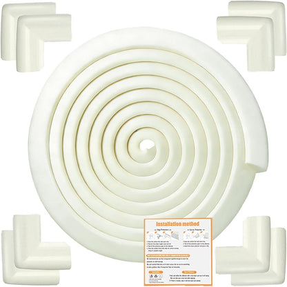 Baby Proof Corners and Edges Protector 10ft Edge+4 Corner Guard, Fireplace Baby Proofing Bumper, Heavy-Duty Soft NBR Foam Edge Corner Protector for Furniture Table, Childsafe/Pre-Taped White