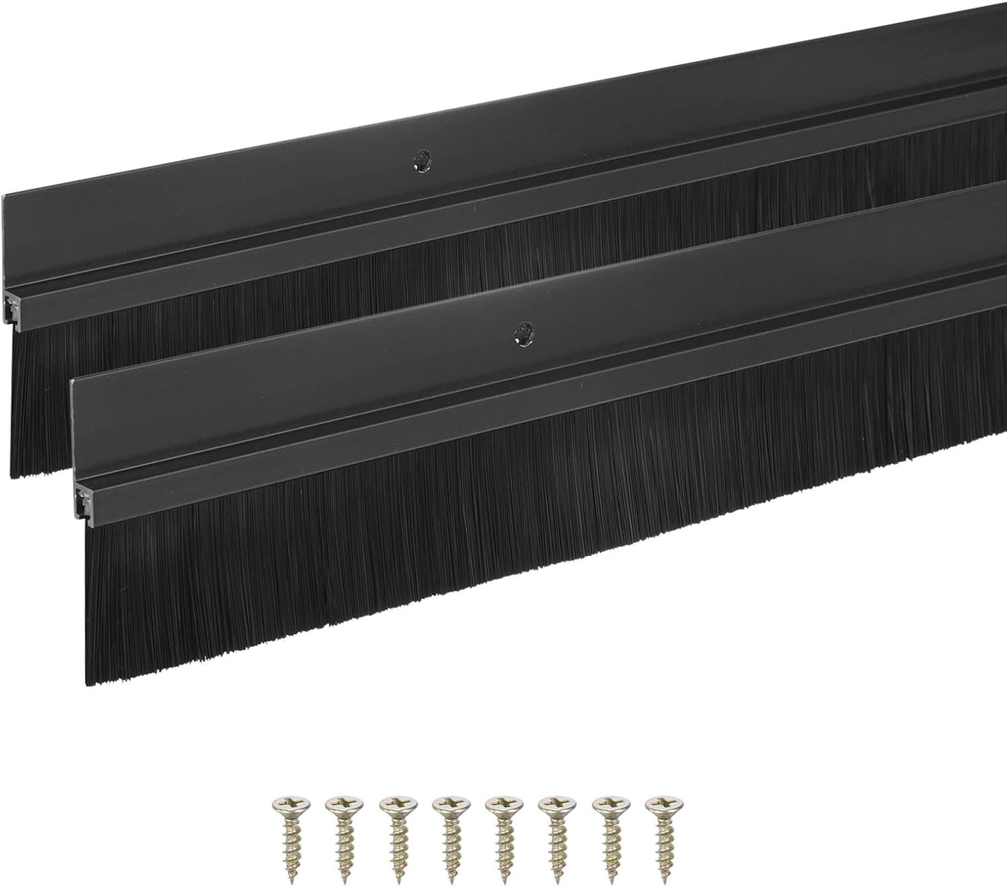 M METERXITY 2Pack Door Sweep - 39" Door Bottom Brush Heavy Duty Seal Draft Stopper Aluminum Base with 50mm Brush, Adhesive/Screw Installation for Interior/Exterior/Garage/Sliding Doors, Black
