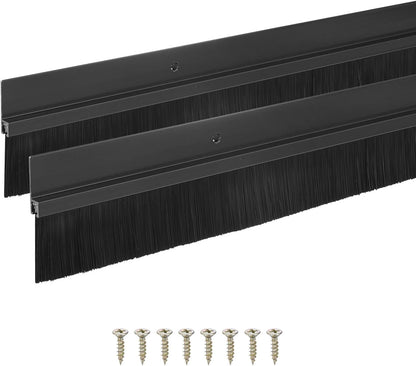 M METERXITY 2Pack Door Sweep - 39" Door Bottom Brush Heavy Duty Seal Draft Stopper Aluminum Base with 50mm Brush, Adhesive/Screw Installation for Interior/Exterior/Garage/Sliding Doors, Black
