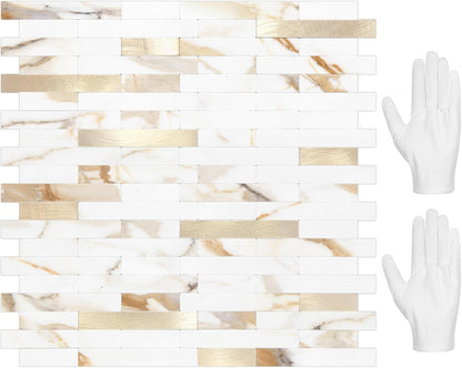 STICKGOO Peel and Stick Backsplash Tile, Stick on Backsplash for Kitchen and Bathroom, Volakas White Look PVC Mixed Metal Silver Self Adhesive Wall Tiles(Sample)