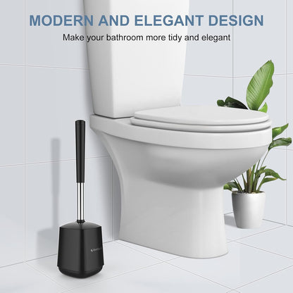 SetSail Toilet Brush and Holder, Self Closing Lid Toilet Bowl Brushes Holder and Extra Long Handle Ventilated Toilet Brush Set for Bathroom Cleaning, Nylon Bristles, Black