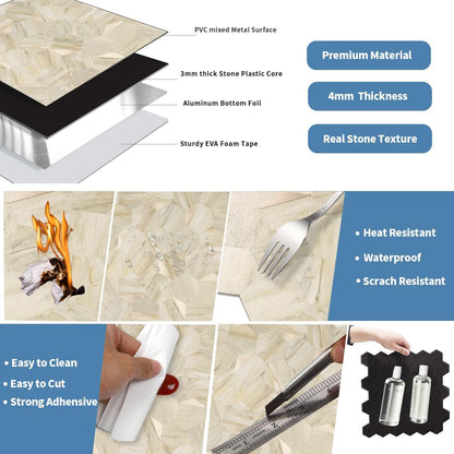 10-Sheet Heavy-Duty Hexagon Peel and Stick Backsplash, Thick Waterproof &Heat Resistant Stick on Wall Tiles, Slate Beige Mosaic for Kitchen & Bathroom, Strong Adhesive Permanent PVC Tiles